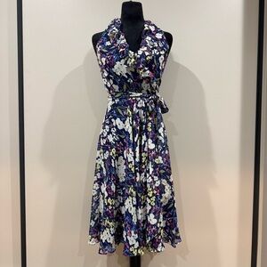 Lauren Ralph Lauren Navy Floral Chiffon Wrap Midi Dress